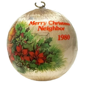 Vintage Hummelwerk Unbreakable Satin Ornament Merry Christmas Neighbor 1980s